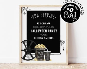 Halloween Movie Menu Sign | Scary Movie Night Concessions | Printable Party Decor - Corjl #045-24S