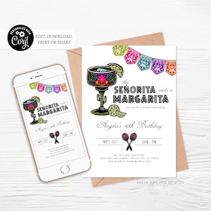 Senorita Needs a Margarita Invitation | Fiesta Birthday | Printable and Digital - Corjl #067-05PI
