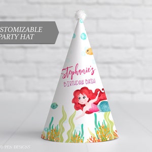 Mermaid Party Hat, Pool Party Birthday Party, Printable Party Decor, #064-40PH