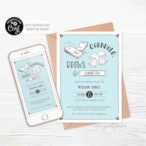 Cornhole Baby Shower Invitation | Brews and Dudes | Printable and Digital - Corjl #070-23PI