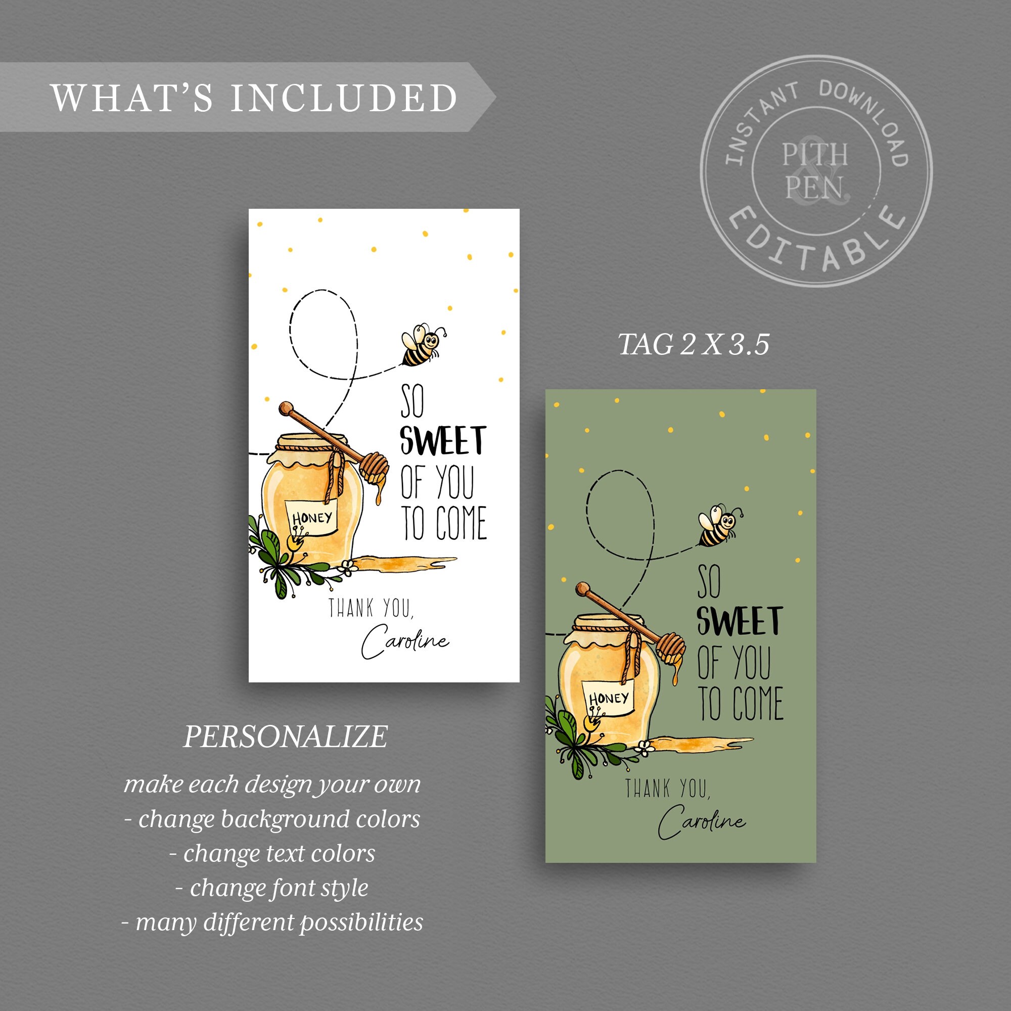 Honey Bee Thank You Gift Tag, EDITABLE Gift Tag, Instant Download ...