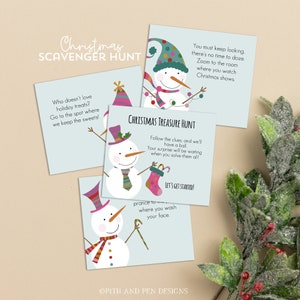 Tarjetas de búsqueda del tesoro de Navidad, Búsqueda del tesoro, Juego de fiesta navideña imprimible, Plantilla editable, Descarga instantánea, Corjl 017-49CH