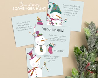 Christmas Treasure Hunt Cards, Scavenger Hunt, Holiday Party Game Printable, Editable Template, Instant Download, Corjl 017-49CH