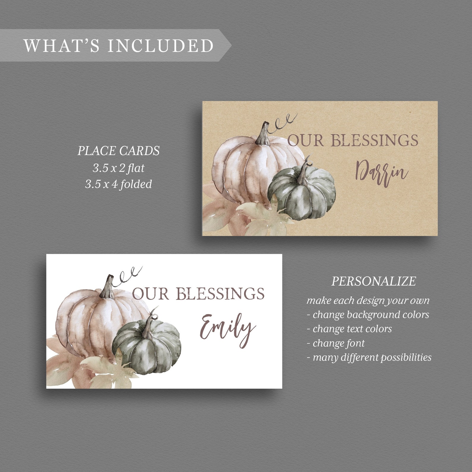 Pumpkin Place Card Template EDITABLE Name Tag DIY Party - Etsy
