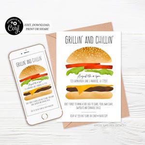 Invito per barbecue Grill and Chill / Hamburger BBQ / Versione stampabile e digitale - Corjl #037-08PI