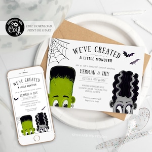 We Created a Monster Baby Shower Invitation | Halloween | Frankenstein | Printable and Digital - Corjl #047-21PI