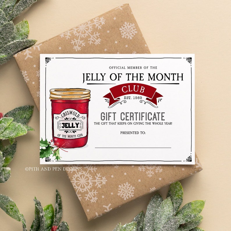 Jelly of the Month Club Certificate Printable Gag Gift Etsy