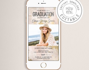 Gold Digital Graduation Party Invitation, DIY Electronic Grad Evite, Instant Download, Corjl #027-27GPD