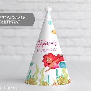 Mermaid Party Hat, Pool Party Birthday Party, Printable Party Decor, #064-41PH