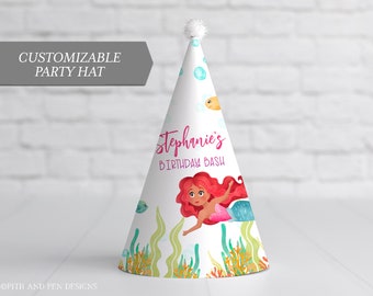 Mermaid Party Hat, Pool Party Birthday Party, Printable Party Decor, #064-41PH