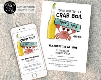 Crab Boil Party Invitation | Crab and Beer | Printable and Digital - Corjl #037-03PI