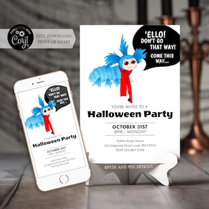 Halloween Party Invitation | Labyrinth Blue Worm | Printable and Digital - Corjl #014-060PI