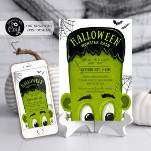 Frankenstein Halloween Einladung | Monster-Gepolter | Druckbar und Digital - Corjl #047-01PI