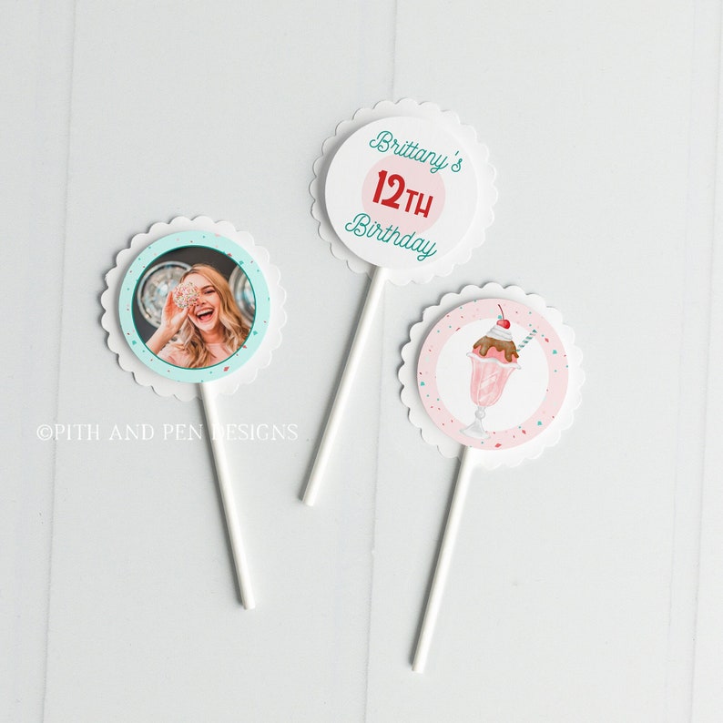 Ice Cream Cupcake Toppers Printable Party Favor Tags Instant Etsy