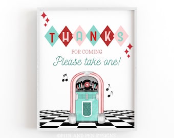 50s Party Favors Sign, Sock Hop Birthday Party, Printable Decor, Instant Download #049-33S