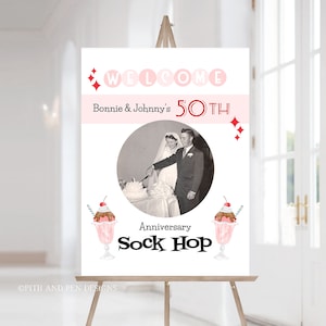 Printable 1950&#39;s Anniversary Party Sign, Sock Hop Printable Welcome Sign, Corjl #049-16WS