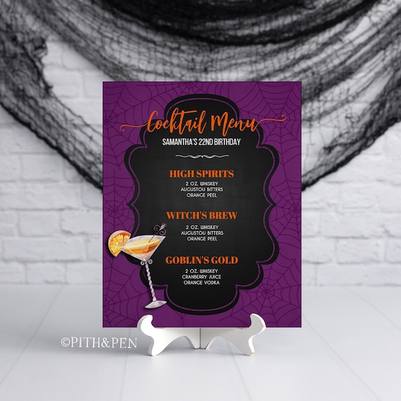Editable Halloween Cocktail Party Sign, DIY Birthday Party, Printable Party Decor, Corjl #014-34S