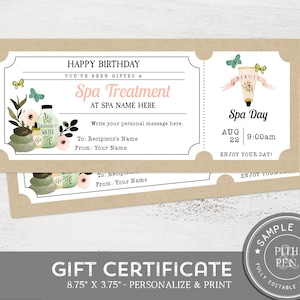 Buono regalo di compleanno, Buono per il giorno della spa, Download istantaneo, Corjl #055-02GC