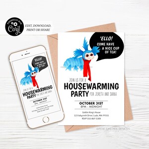 Halloween Housewarming Party Invitation | Labyrinth Blue Worm | Printable and Digital - Corjl #014-058PI