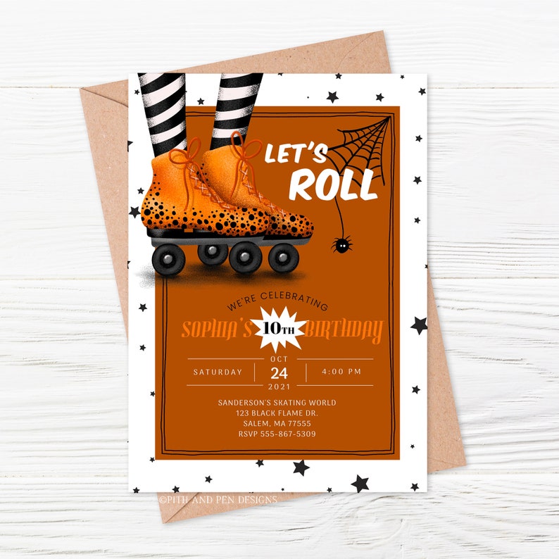 Halloween Roller Skating Birthday Party Invitation Kids Etsy