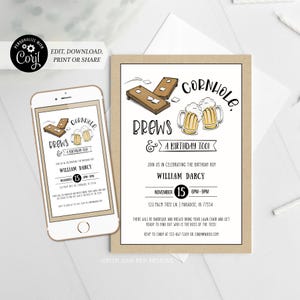 Cornhole Birthday Invitation | BBQ and Beer | Printable and Digital - Corjl #070-25PI
