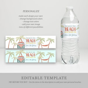 Beach Party Water Bottle Label, PRINTABLE Tropical Party Favor, Instant ...