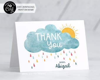 Baby Sprinkle Thank You Card | Baby Shower | Editable and Instant Download - Corjl #076-17GT