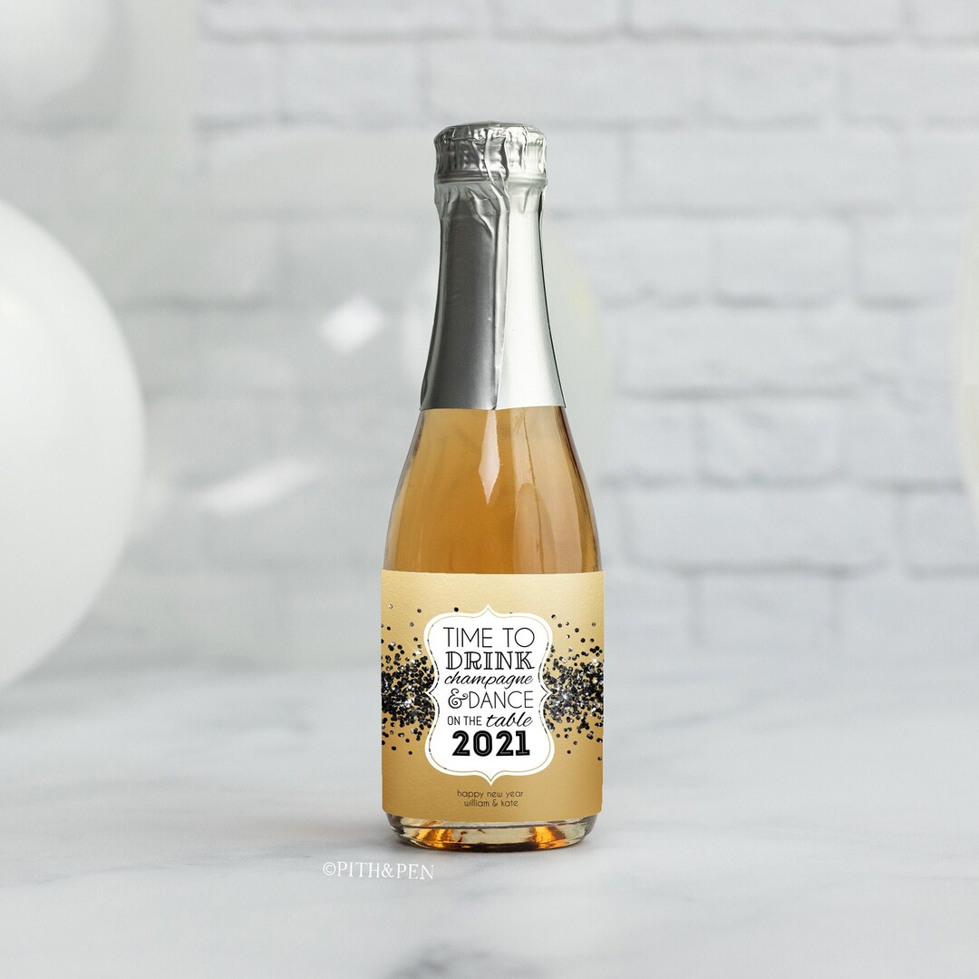 New Year's Eve Mini Champagne Label , EDITABLE Mini Bottle Label, Party Printable, Instant ...