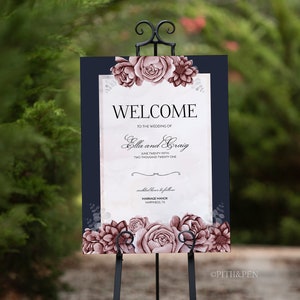 Mauve Wedding Welcome Sign, DIY Printable Poster, Custom Wedding Design, Instant Download Stationery, Corjl #004-13WS