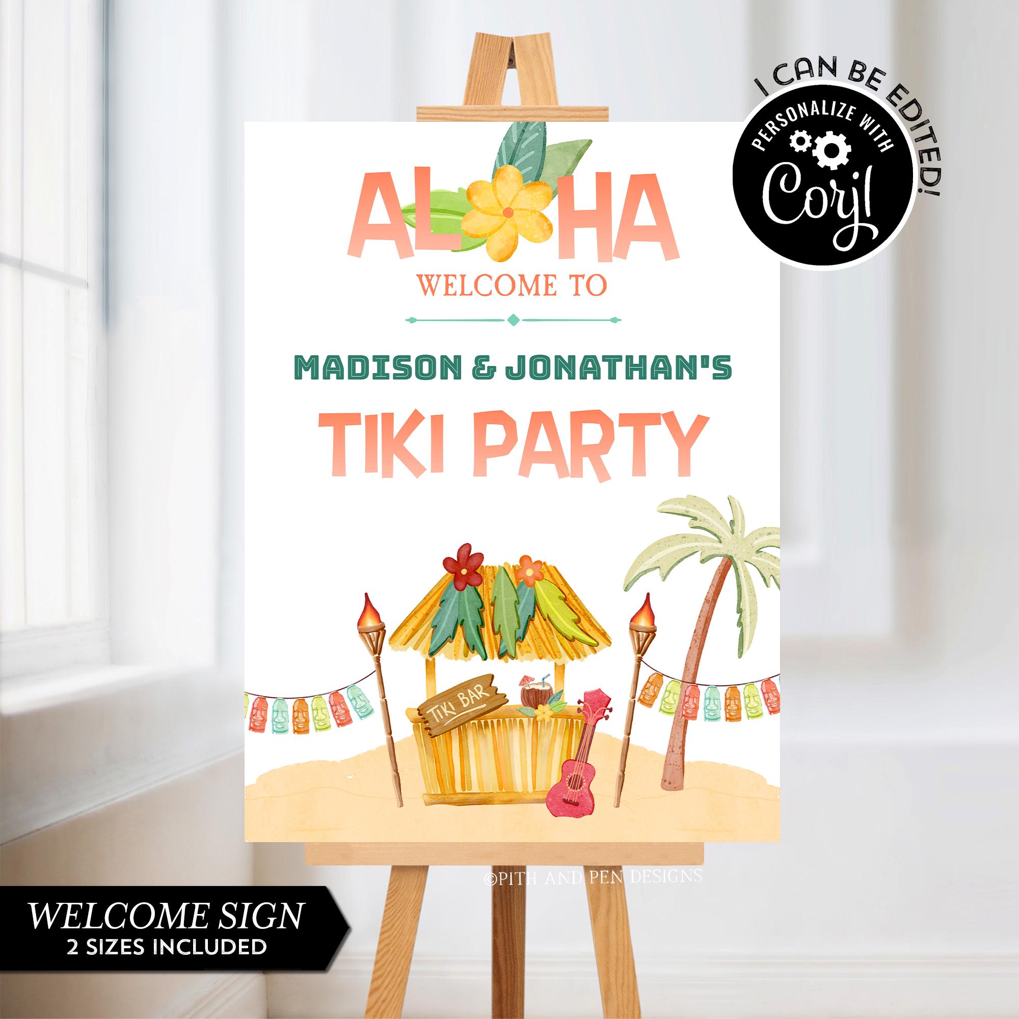 Tiki Party Welcome Sign | Tropical Theme Poster | Printable Template - Corjl #040-05WS