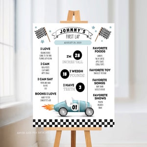 Milestone First Birthday Party Poster, Race Car Printable Sign, Instant Download, Corjl #069-23MS
