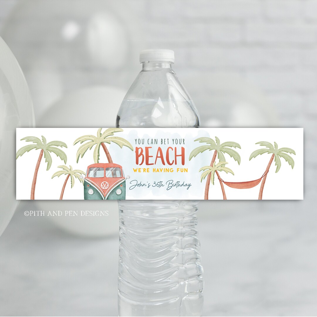 Beach Party Water Bottle Label, PRINTABLE Tropical Party Favor, Instant ...