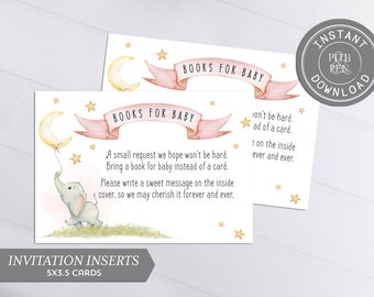 Elephant Books for Baby Insert, Printable Baby Shower Invitation, Instant Download #059-16C