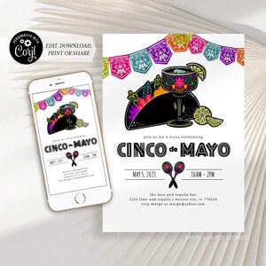 Cinco de Mayo Fiesta Invitation | Taco and Tequila | Printable and Digital - Corjl #067-12PI