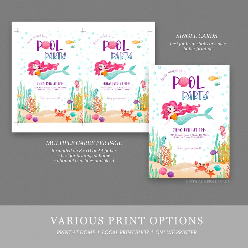 Mermaid Pool Party Invitation Printable Beach Party Corjl - Etsy