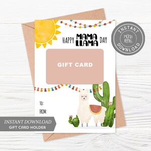 Moederdag cadeau kaarthouder, Mama Llama cadeau, Instant Download #026-14GC