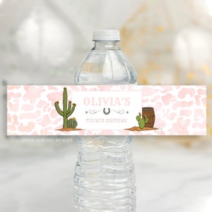 Cowgirl Birthday Water Bottle Label, Farm Rodeo Party, Instant Download, Corjl #065-31WBL