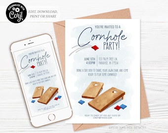 Cornhole Party Invitation | Boss of the Toss | Printable and Digital - Corjl #070-07PI