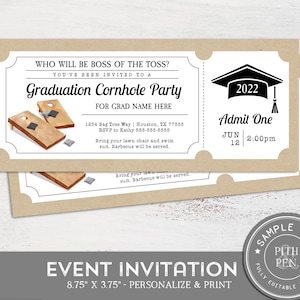Graduation Cornhole Einladung, Promotion Event Ticket, Instant Download, Corjl #027-51ET