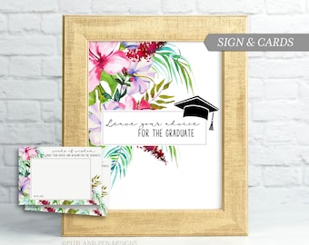 Tropical Graduation Advice Cards and Sign, DIY Graduation Party, Printable Party, Corjl #031-07GP