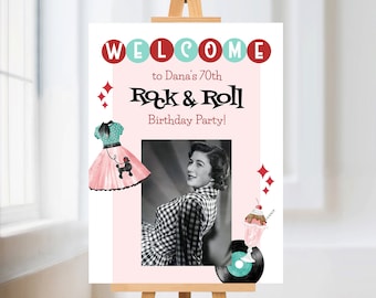 50&#39;s Sock Hop Birthday Party Sign, Printable Welcome Sign, Corjl #049-06WS