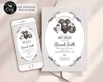 Gotische uitnodiging babyshower | Halloween | Direct downloaden | Corjl #088-03PI