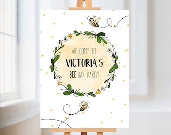 Printable Honey Bee Welcome Sign, Birthdaty Party Sign, Corjl #039-21WS