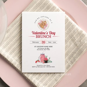 Invito al brunch di San Valentino, 5x7 Printable Galentine Card, Download immediato, Corjl #019-24PI