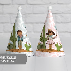 Cowboy and Cowgirl Party Hat, Farm Party Birthday, Printable Party Decor, #065-38PH