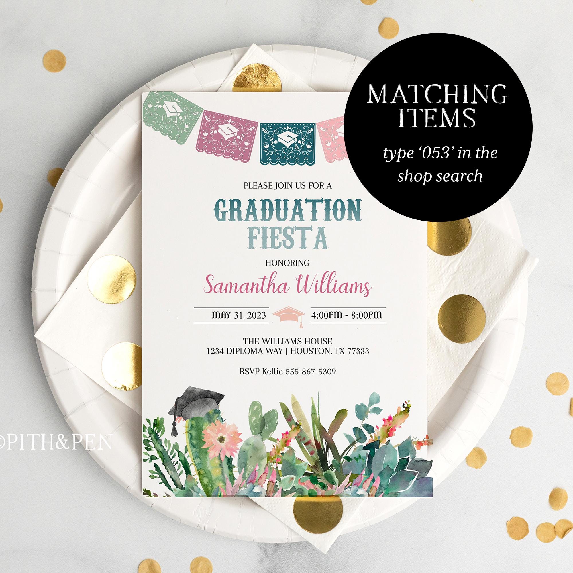 Graduating Cactus Graduation Cactus Thank You Card, Printable Fiesta, Instant Download ...