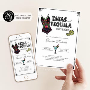 Fiesta Lingerie Shower Invitation | Tatas and Tequila Party | Printable and Digital - Corjl #067-01PI