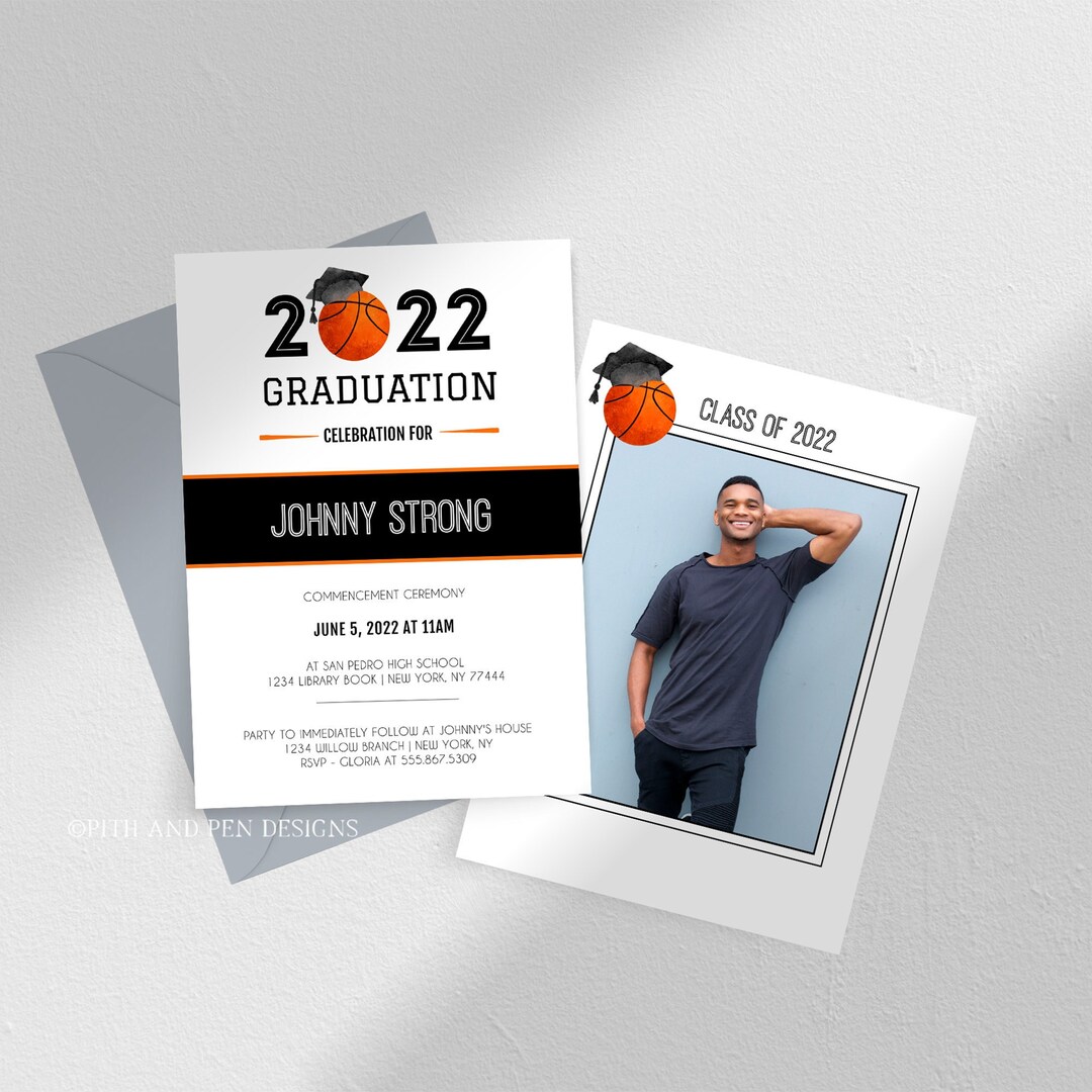 Basketball Graduation Invitation, Printable Boy Grad Party Announcement ...