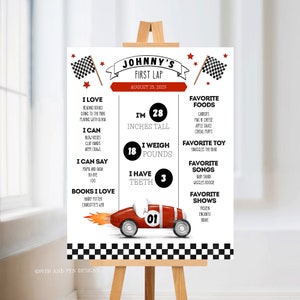 Meilenstein Erster Geburtstag Party Poster, druckbares Rennauto Schild, Sofort Download, Corjl #069-24MS