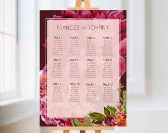 Fuchsia Wedding Seating Chart Sign, DIY Printable Poster, Custom Reception Design, Instant Download Stationery, Corjl #009-08SC